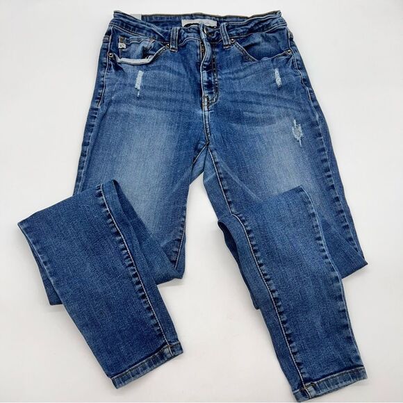 KanCan Estilo Style Women's Medium Wash Straight Leg Ankle Length Distress Jeans - Picture 7 of 13